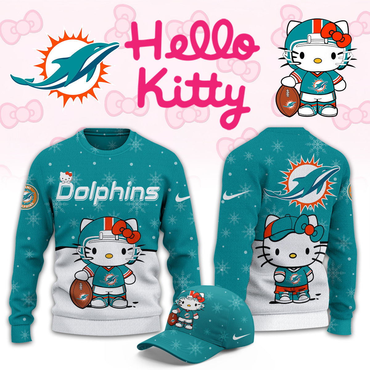 Miami Dolphins x Hello Kitty Sweatshirt Miami Dolphins Apparel Fan Gears - Foxy23shop