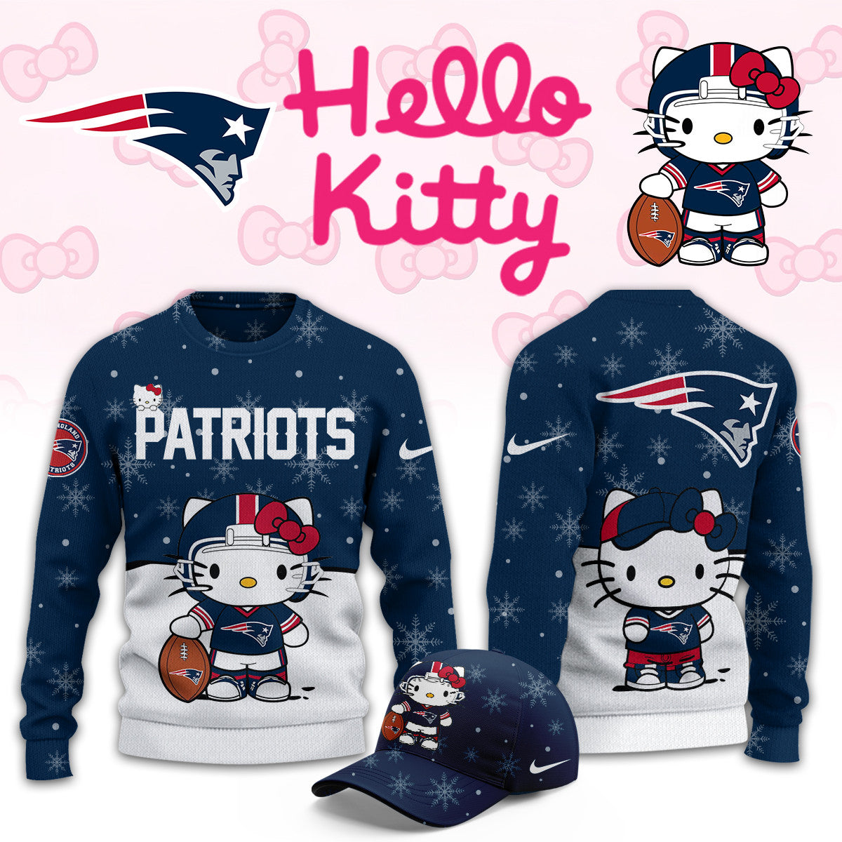 New England Patriots x Hello Kitty Merch 2026 NFL Sweatshirt Best Fan Gear - Foxy23shop