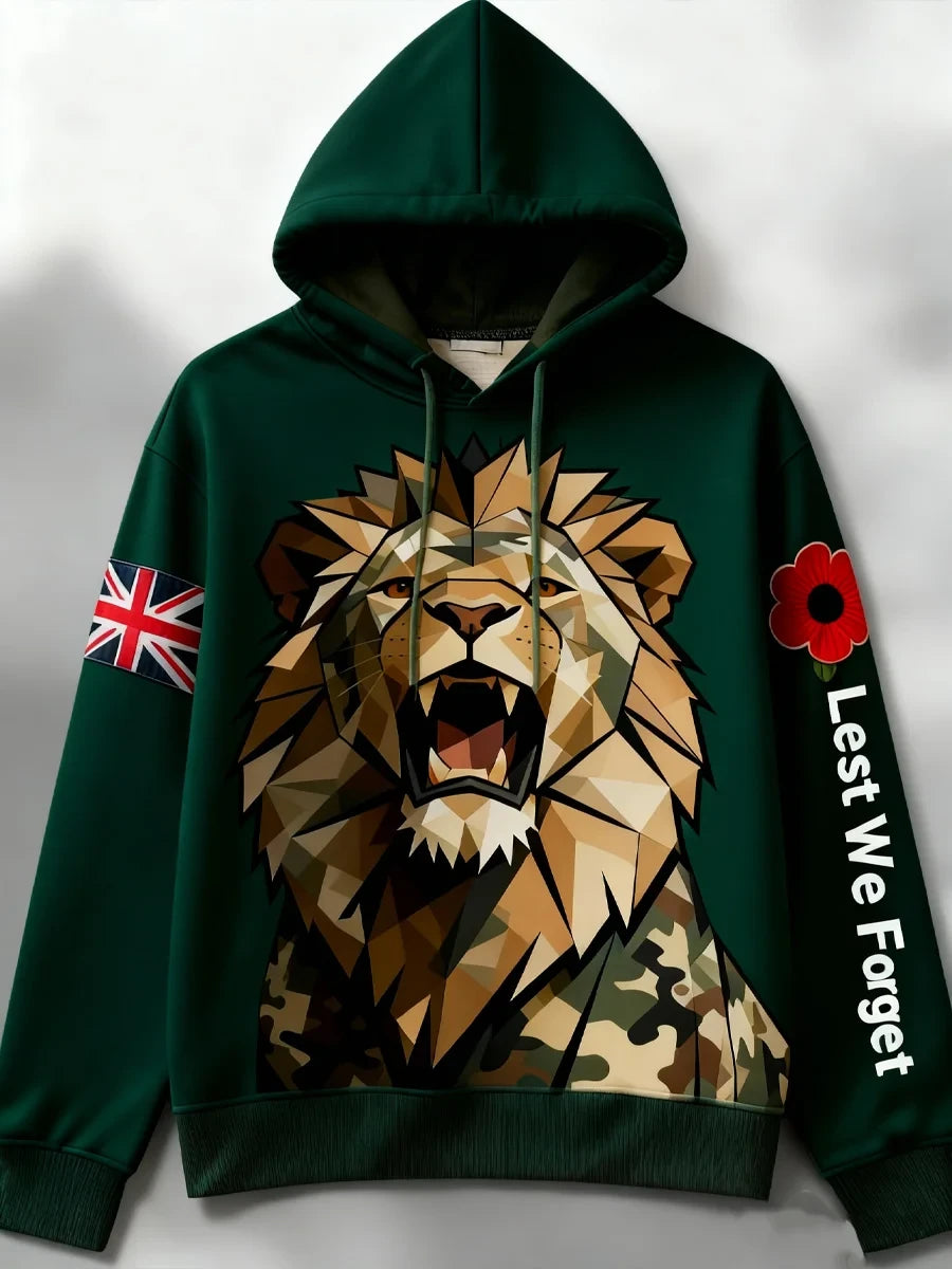 Lion Lest We Forget Mens Hoodie Patriot Merch Unique Clothing Gifts For Families - Foxy23shop