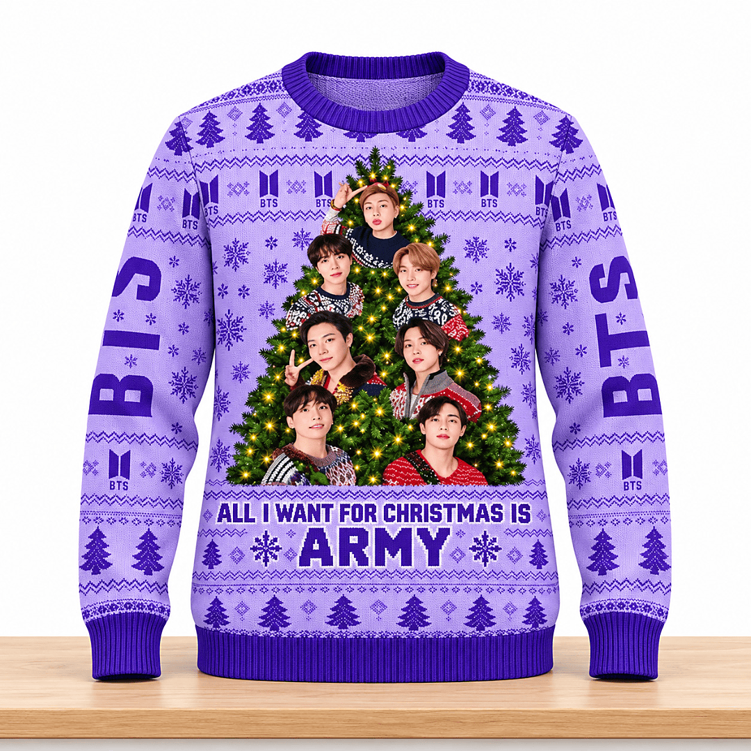 BTS All I Want For Christmas Is ARMY Christmas 2026 Ugly Sweater Best Xmas Gifts For Army - Foxy23shop