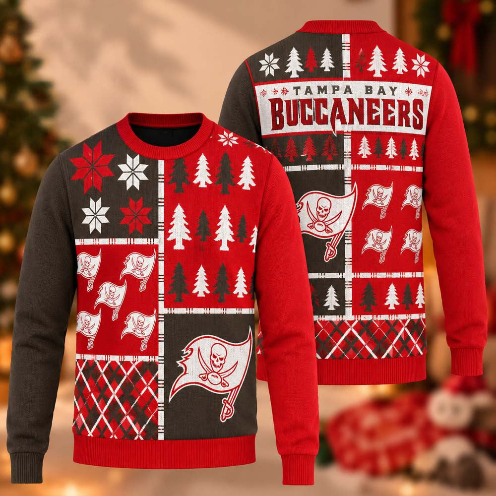 Tampa Bay Buccaneers NFL Forever Busy Block Ugly Christmas Sweater Tampa Bay Buccaneers Xmas Clothing - Foxy23shop
