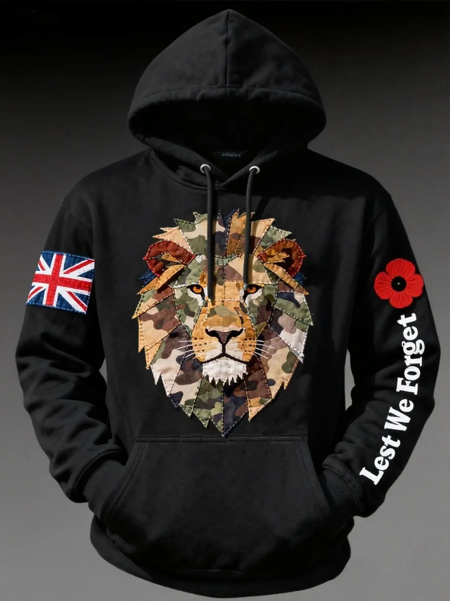 Lion Lest We Forget Mens Hoodie Patriot Merch Clothing Gift For Brothers - Foxy23shop