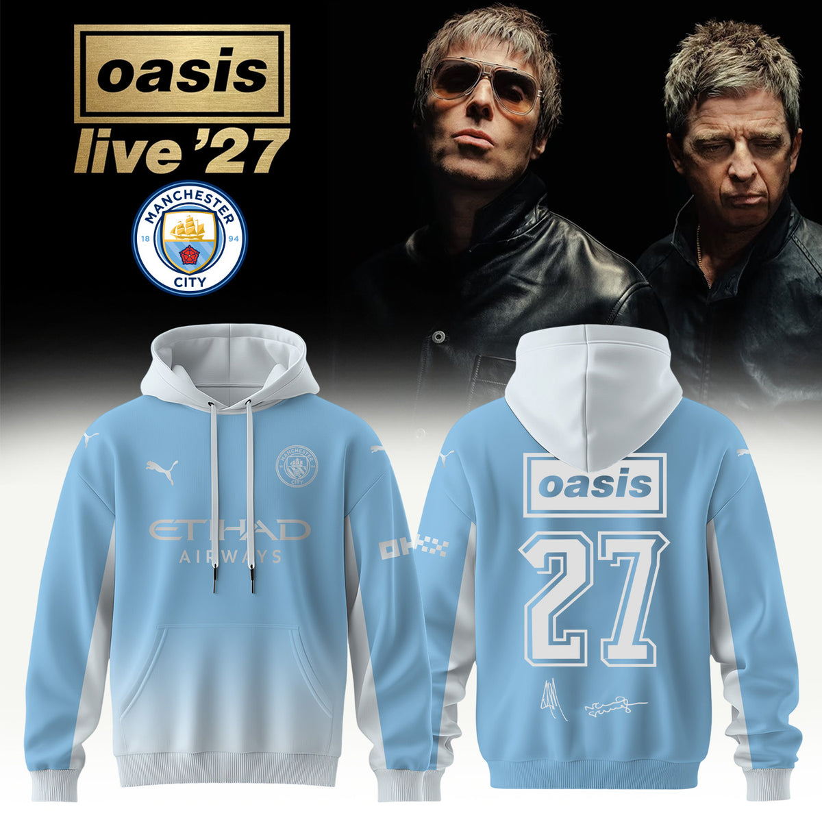 Manchester City X Oasis Live 27 Merch Signed Hoodie Best Gifts For Oasis Fans - Foxy23shop