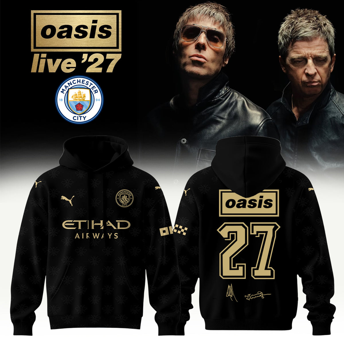 Manchester City X Oasis Live 27 Merch Signed Hoodie Good Gifts For Rock Lovers - Foxy23shop