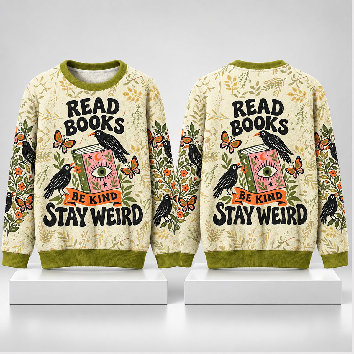Read Books Be Kind Stay Weird Bird Book 2026 Ugly Sweater Bookish Apparel Gifts For BFF - Foxy23shop