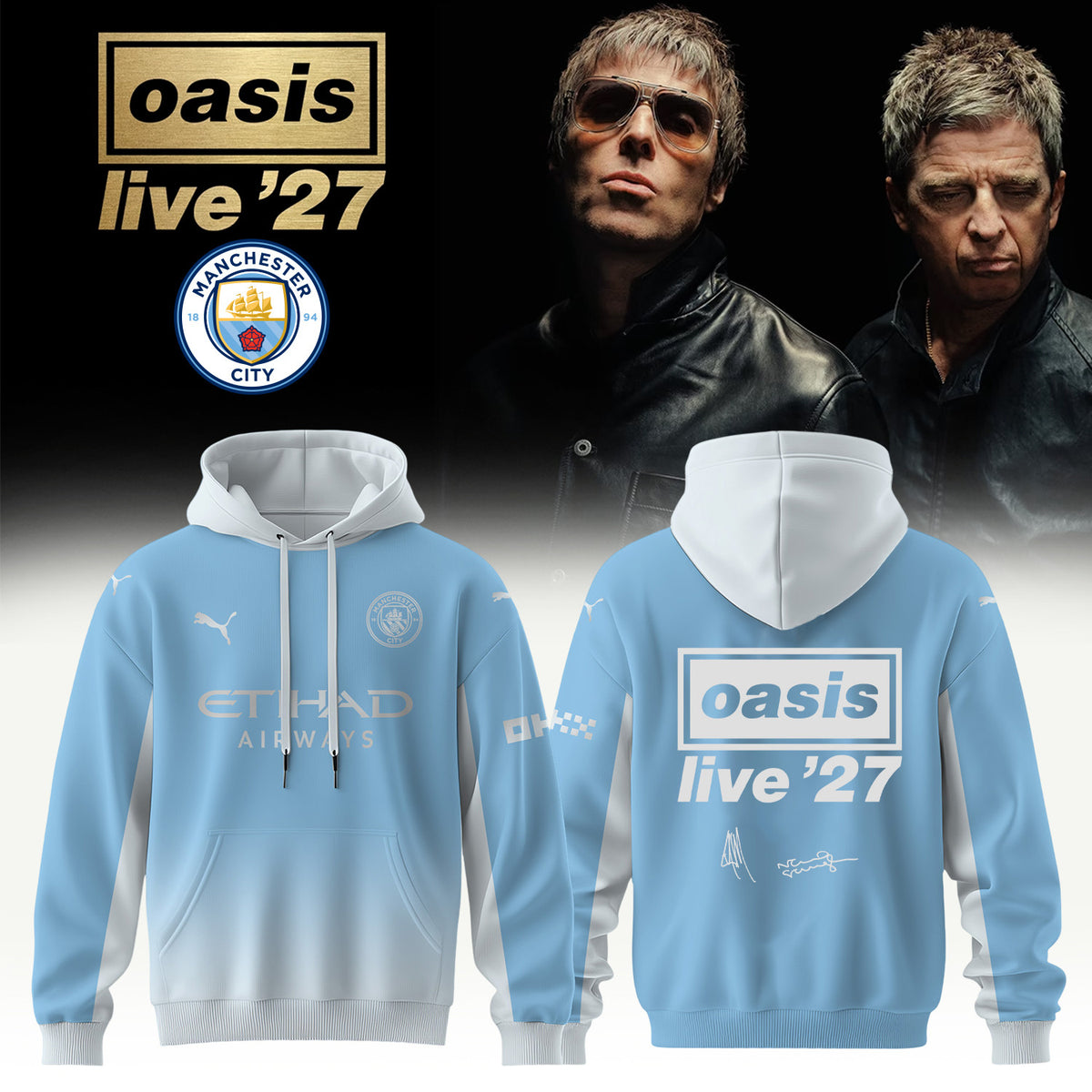 Manchester City X Oasis Live 27 Signature Hoodie Oasis Hooded Sweatshirt - Foxy23shop