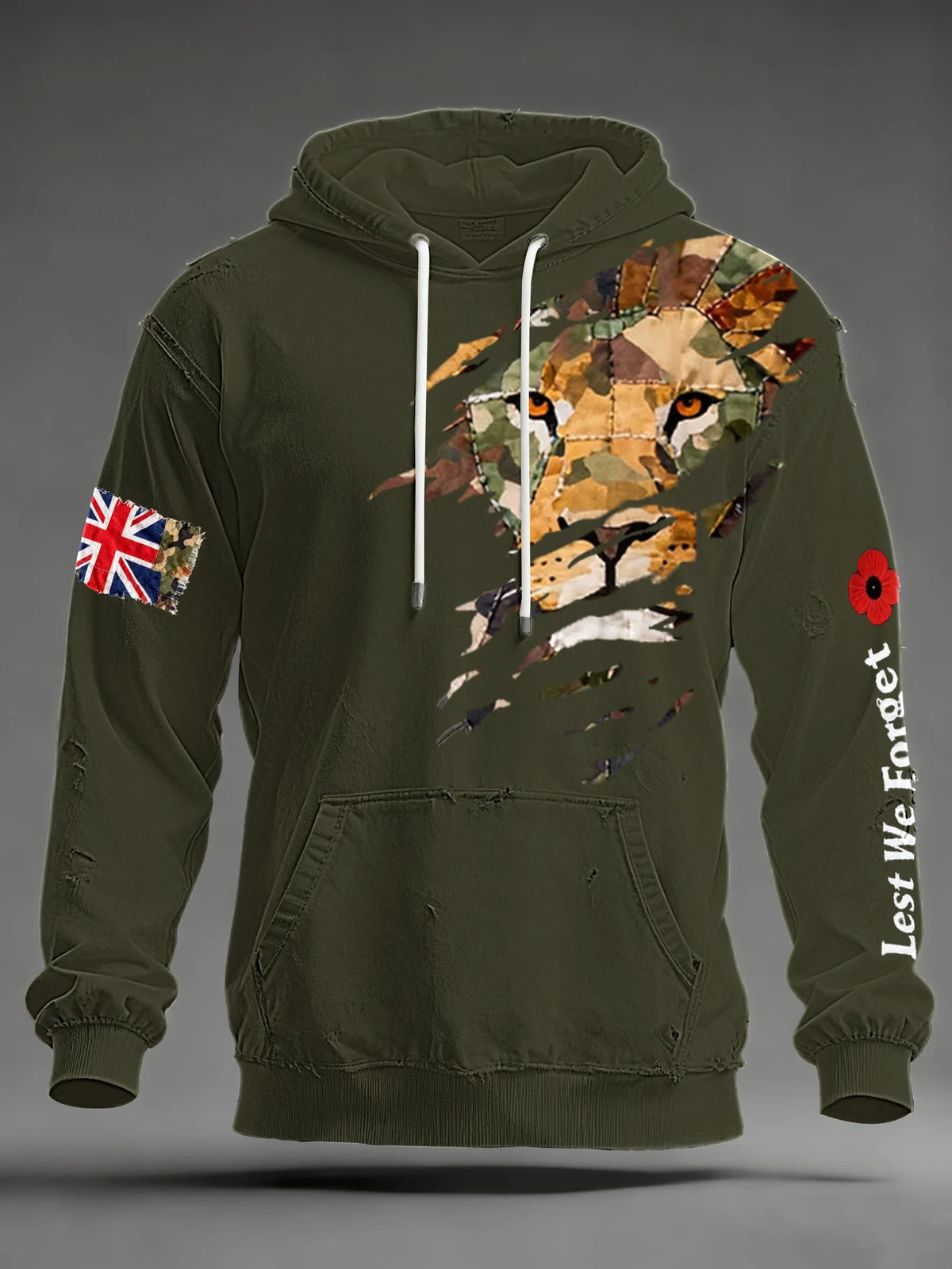 Lion Lest We Forget Mens Hoodie Patriot Merch Clothing Gift For Fathers - Foxy23shop