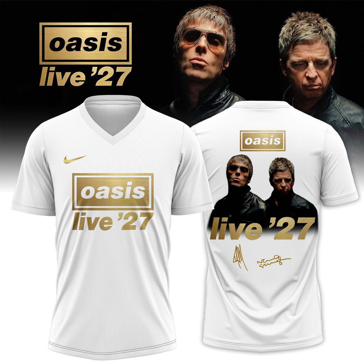 Oasis Store TZ Merch Oasis Live 27 World Tour V-Neck Shirt Present For Rock Fan - Foxy23shop