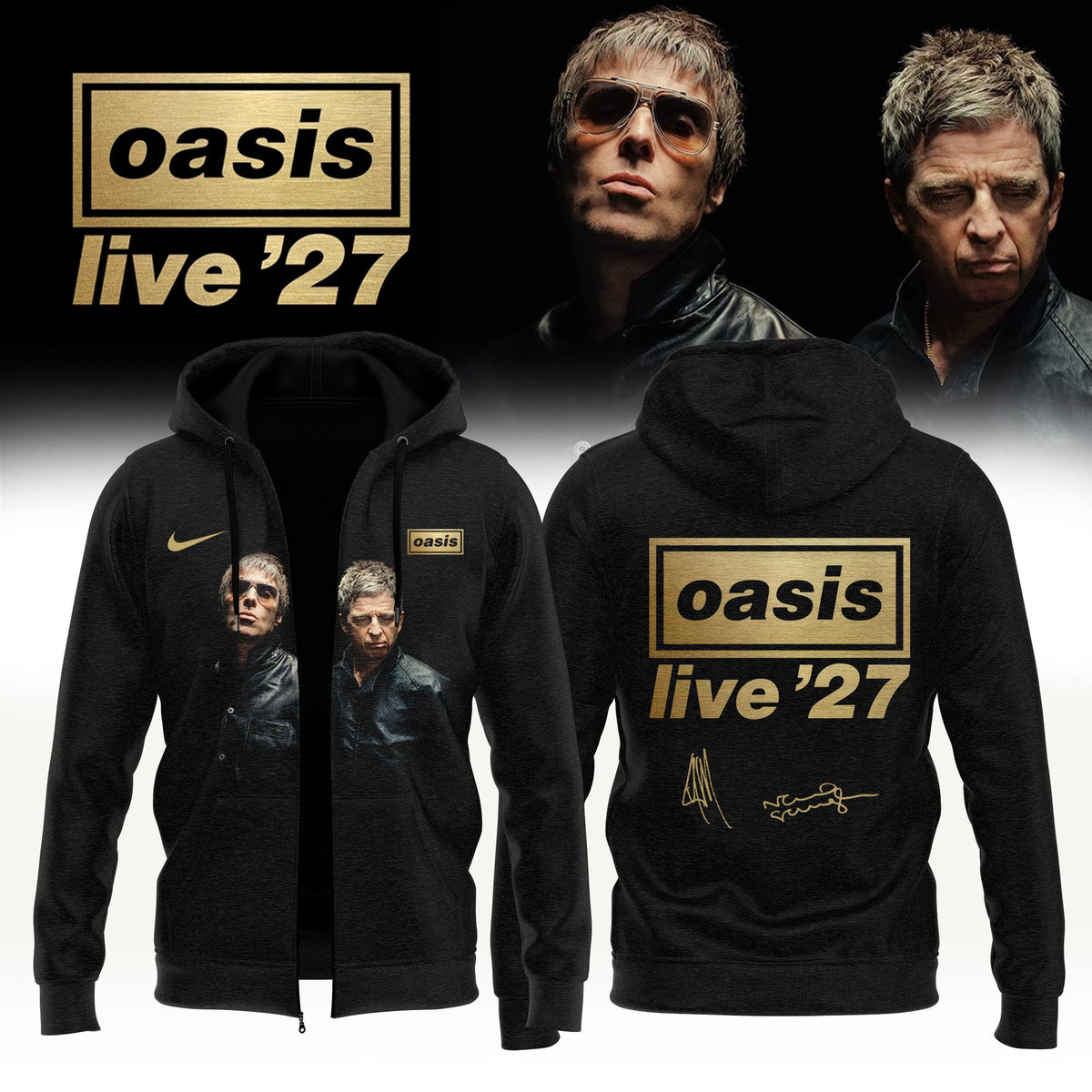 Oasis Store TZ Merch Oasis Live 27 World Tour Zip Hoodie Gifts For Rock Fans - Foxy23shop