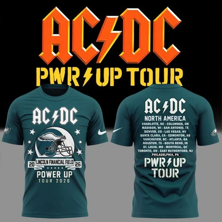 AC DC X Philadelphia Eagles Merch Power Up Tour 2026 T-Shirt AC DC Concert Outfits - Foxy23shop