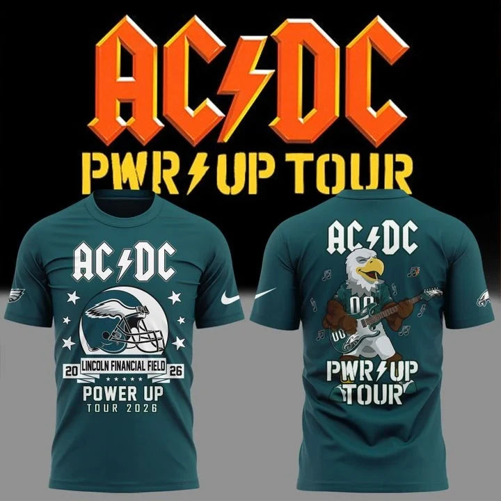 AC DC X Philadelphia Eagles Merch Power Up Tour 2026 T-Shirt Football Fan Gear - Foxy23shop