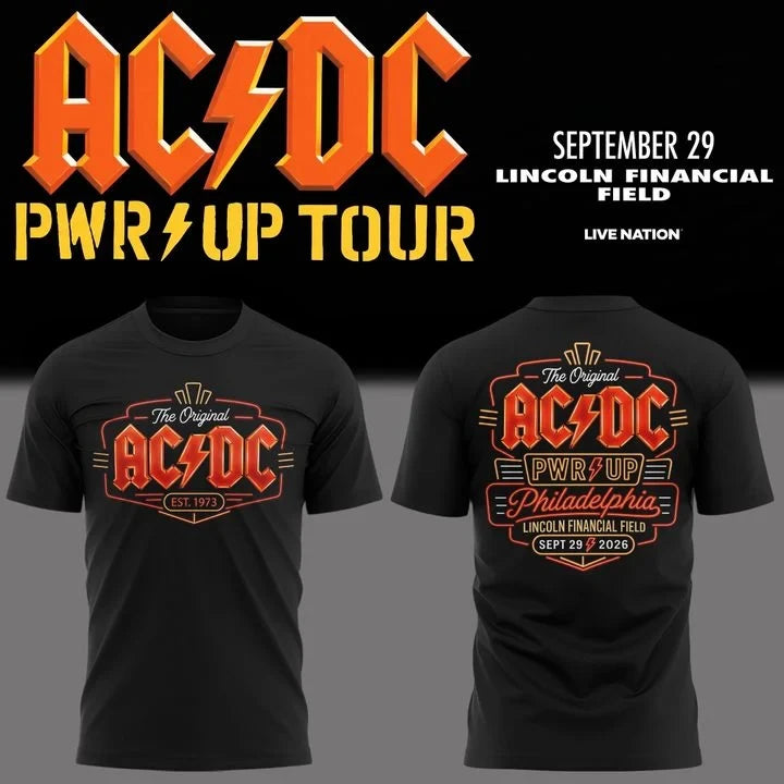 AC DC x Philadelphia Eagles Merch Power Up Tour 2026 Black Shirt Presents For Eagles Fan - Foxy23shop