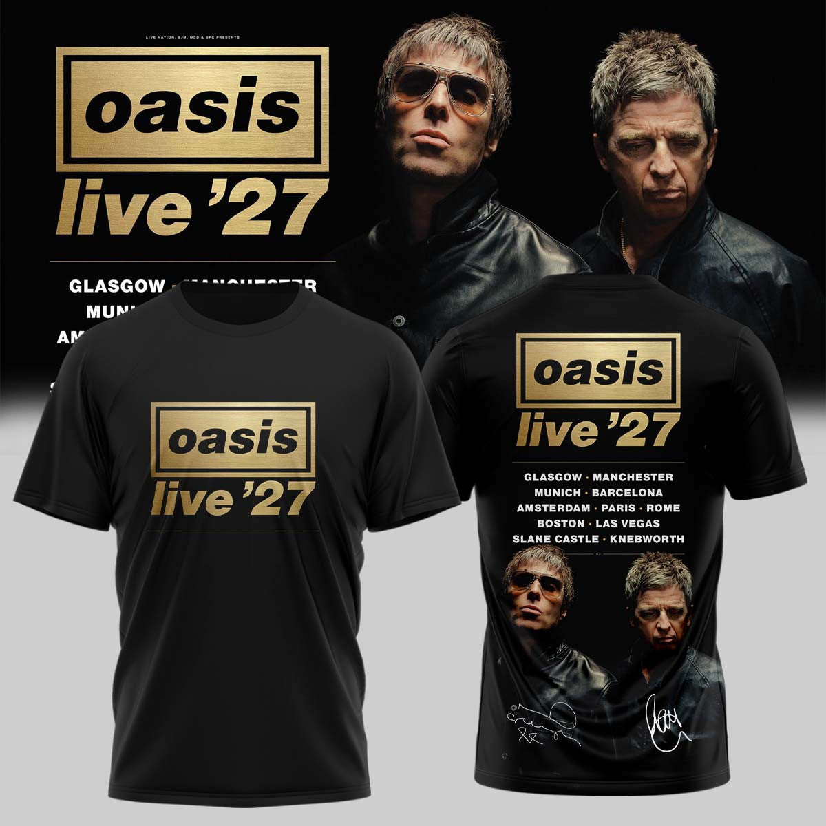 Oasis Store TZ Merch Oasis Live 27 World Tour Signature T-Shirt Presents For Brothers - Foxy23shop