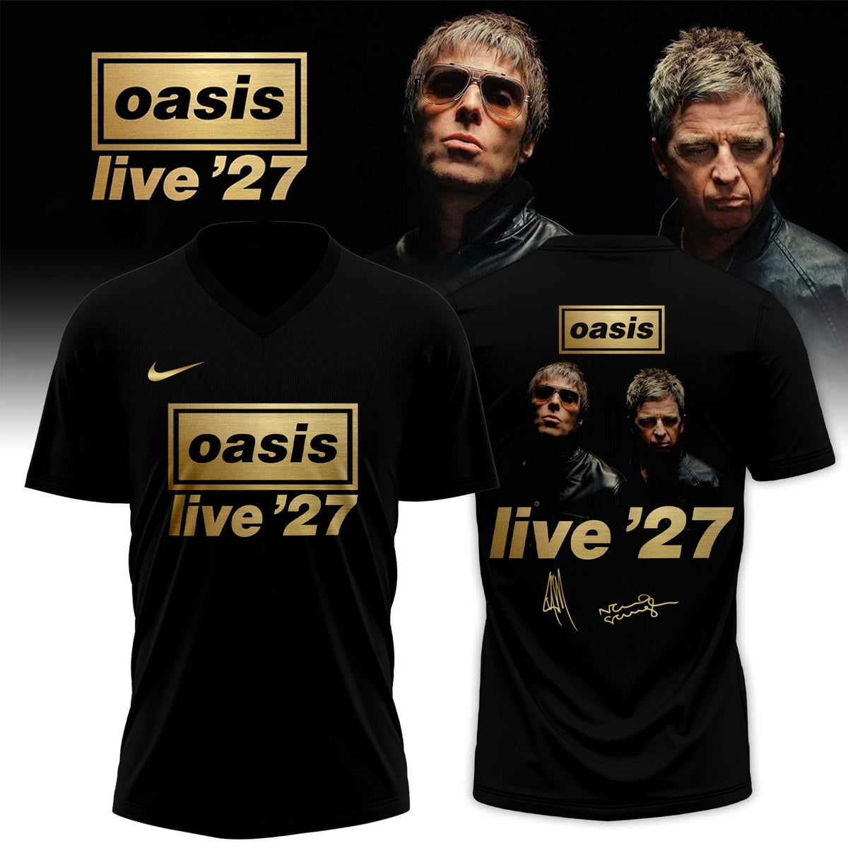 Oasis Store TZ Merch Oasis Live 27 World Tour Signature V-Neck Shirt Rock Gifts For Boyfriend - Foxy23shop