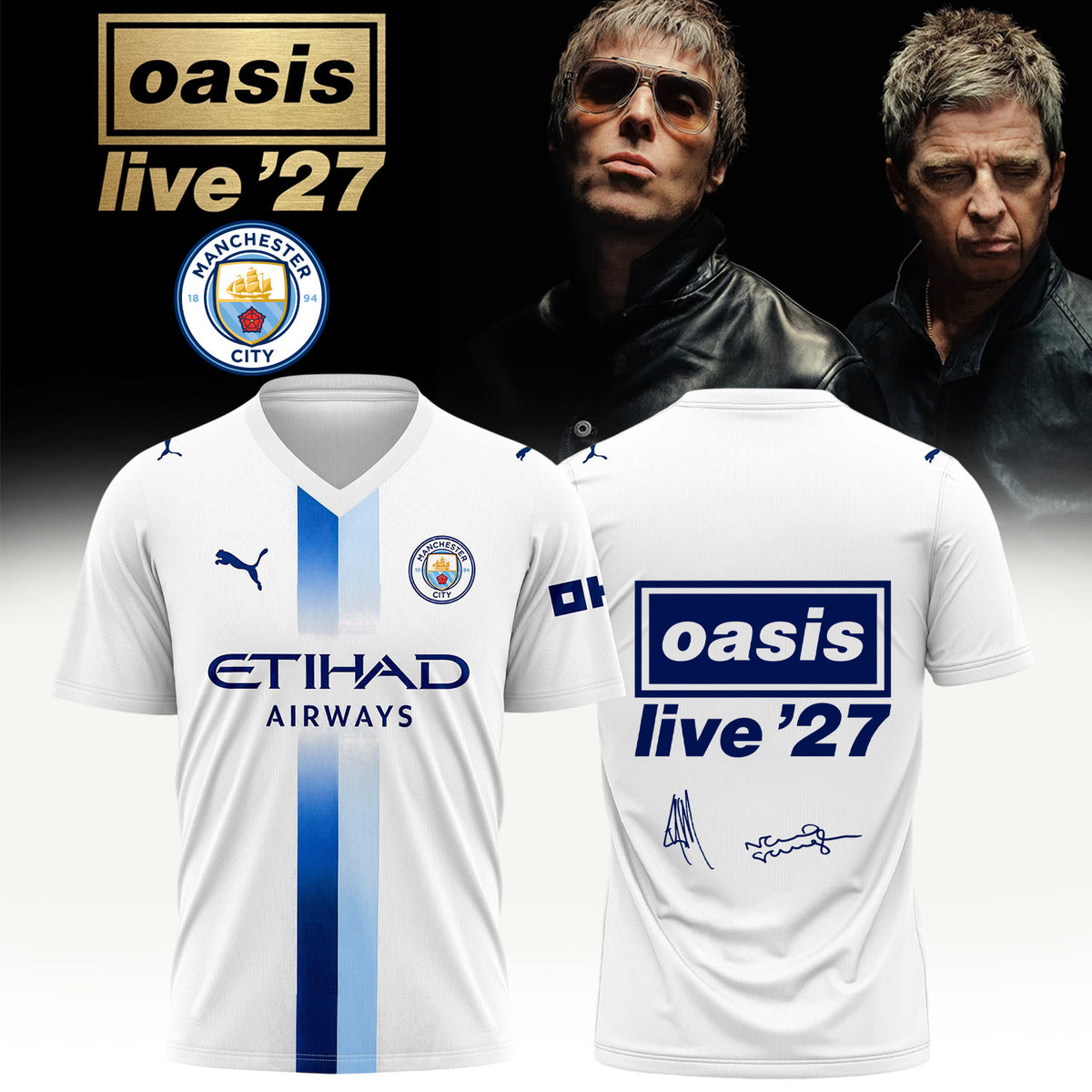 Manchester City X Oasis Live 27 Signature V-Neck Shirt Best Oasis Apparel Fan Gifts - Foxy23shop