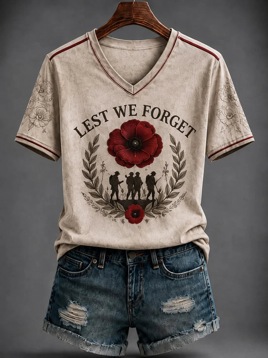 Lest We Forget V-Neck Shirt Military Honor Remembrance Shirt Gift For Women - Foxy23shop