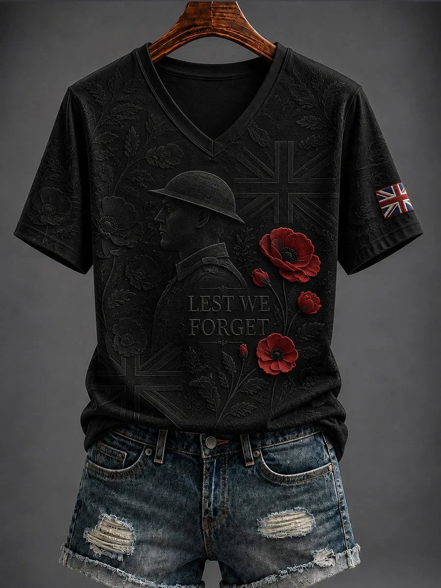 Lest We Forget V-Neck Shirt Poppy Field Remembrance Apparel Gift For Women - Foxy23shop