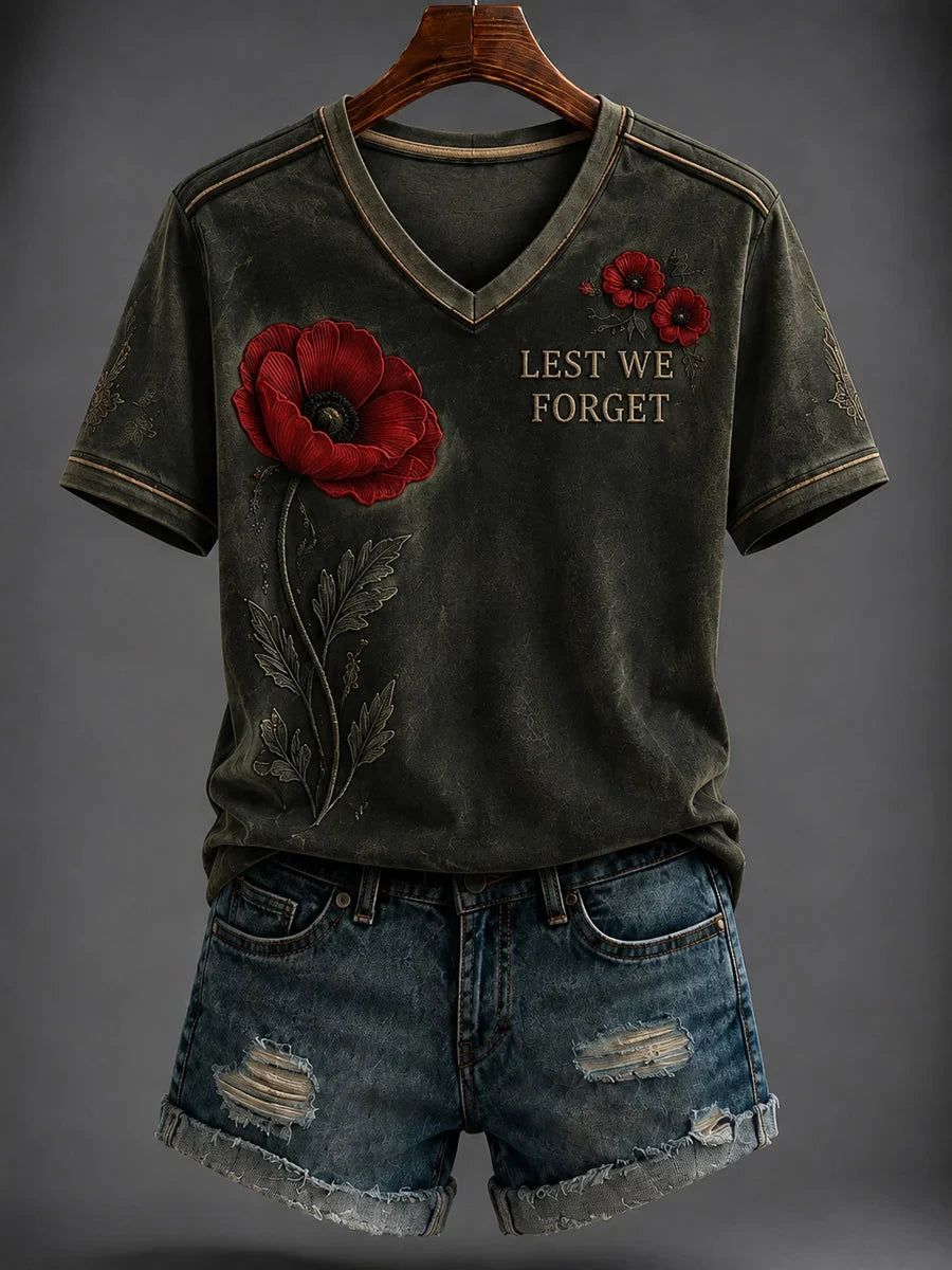 Lest We Forget V-Neck Shirt Remember Their Sacrifice Clothing Gift For Women - Foxy23shop