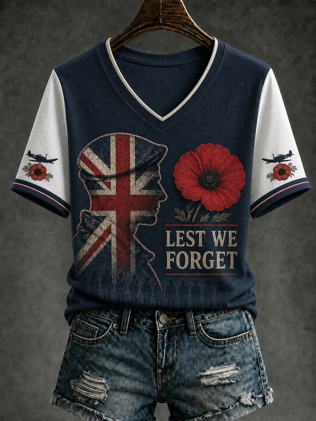 Lest We Forget V-Neck Shirt Veteran Lest We Forget Poppy Apparel Gift For Women - Foxy23shop