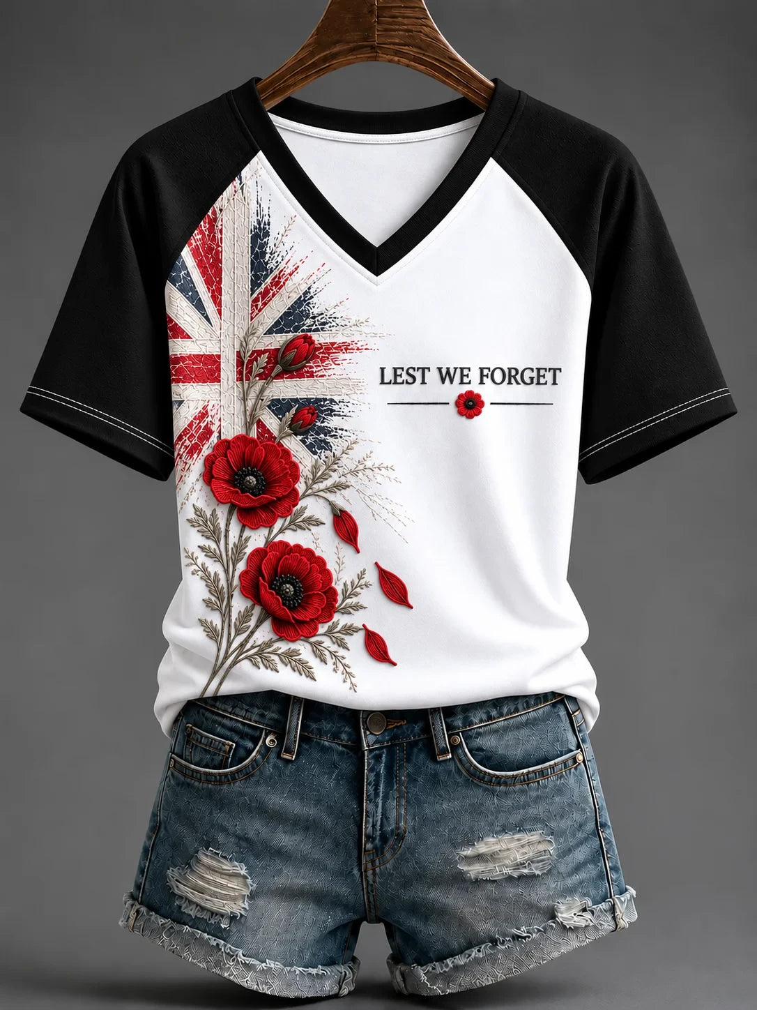 Lest We Forget V-Neck Shirt Military Tribute Poppy Shirt Gift For Women - Foxy23shop