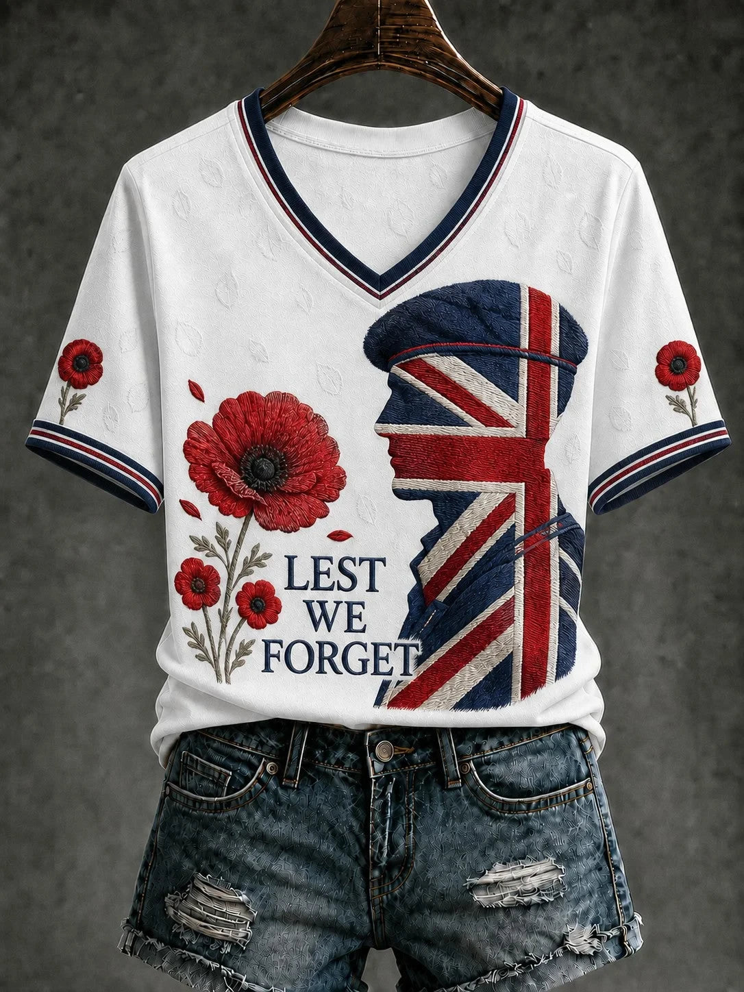 Lest We Forget V-Neck Shirt Veteran Service Memorial Clothing Gift For Mothers - Foxy23shop
