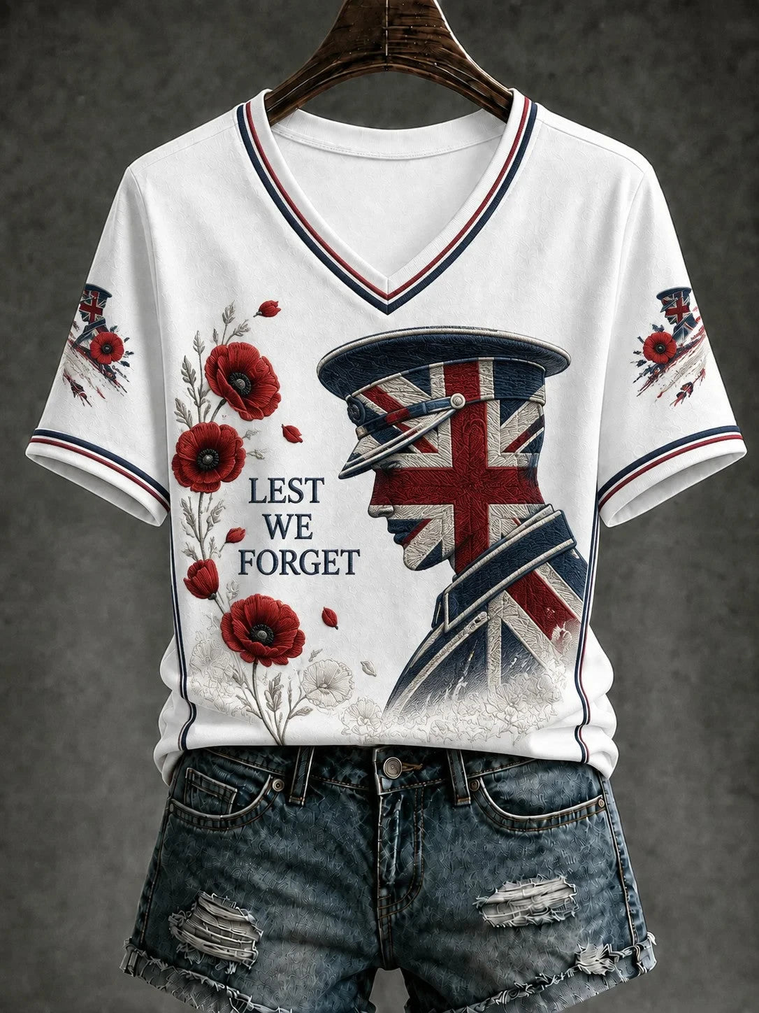 Lest We Forget V-Neck Shirt Military Honor Tribute Shirt Gift For Women - Foxy23shop