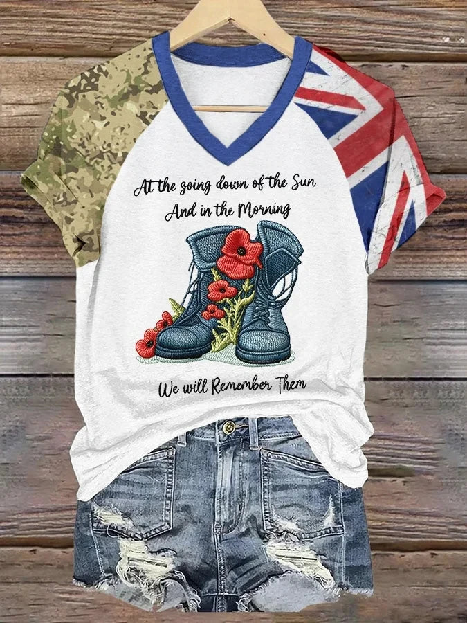 We Will Remember Them V-Neck Shirt Veteran Tribute Poppy Apparel Gift For Women - Foxy23shop
