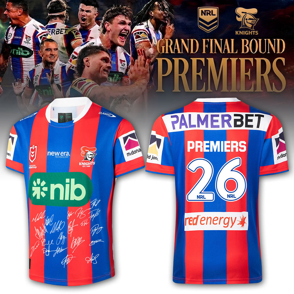 Newcastle Knights Merch 2026 NRL Premiers Squad Signed T-Shirt Gifts For Rugby Lovers - Foxy23shop