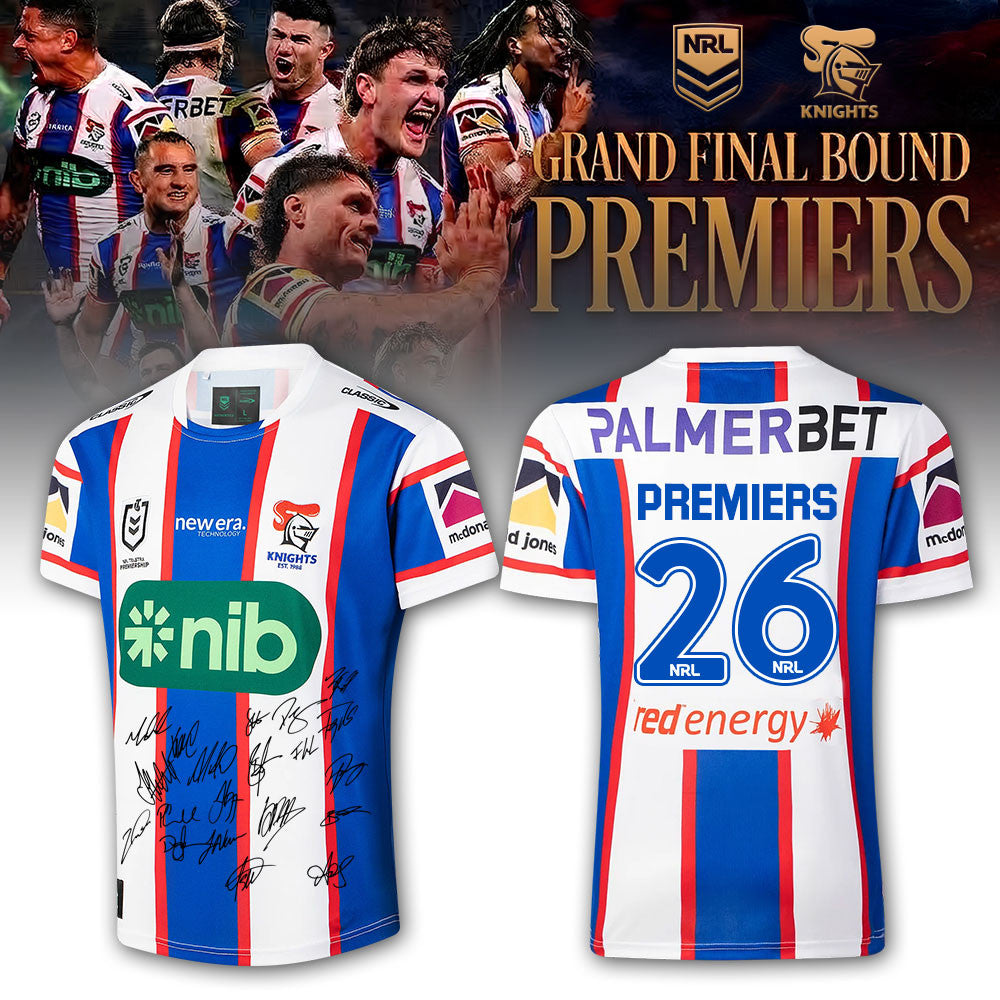 Newcastle Knights 2026 NRL Premiers Squad Signature T-Shirt Presents For Rugby Fans - Foxy23shop