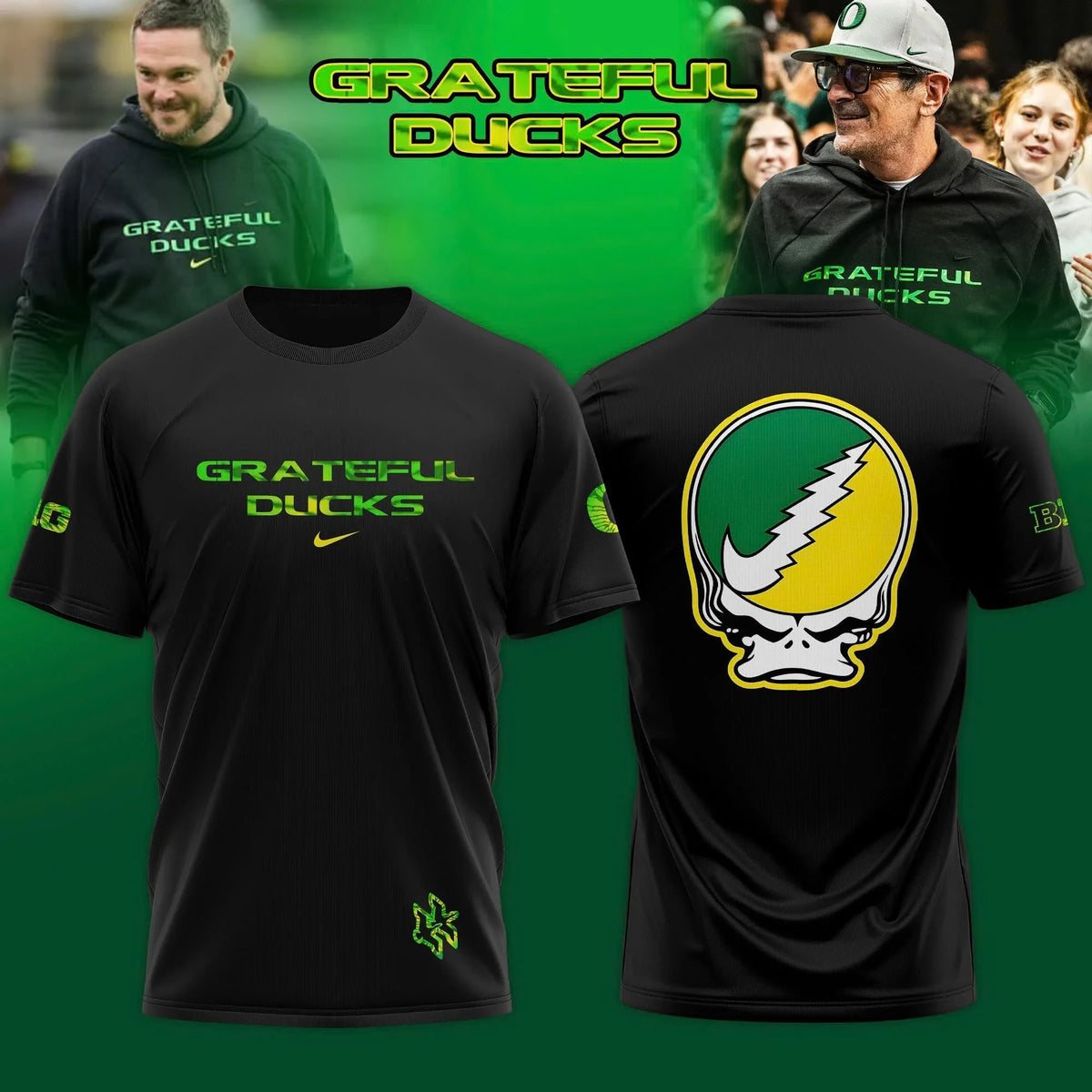 Oregon Ducks x Grateful Dead Merch Grateful Ducks Black T-Shirt Gifts For Football Lover - Foxy23shop