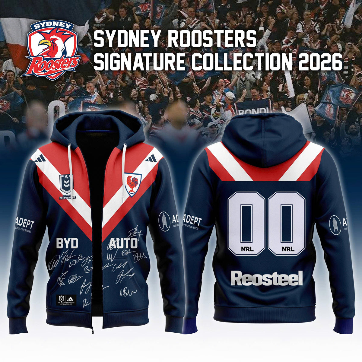 Custom Sydney Roosters 2026 Signed Zip Hoodie Best Gifts For Sydney Roosters Fans - Foxy23shop