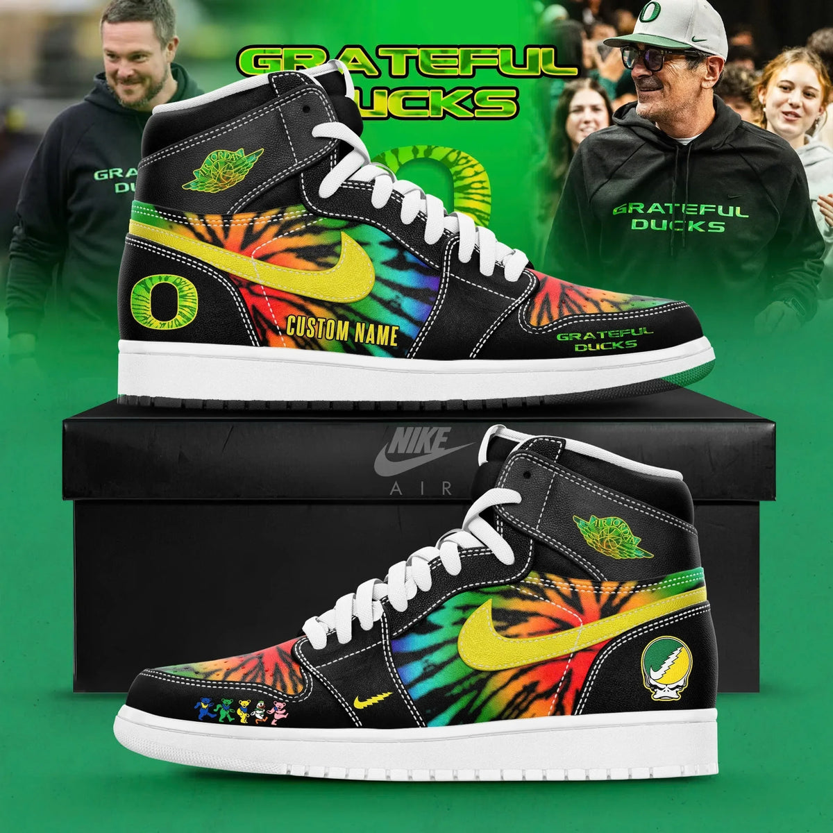 Custom Oregon Ducks x Grateful Dead Merch Grateful Ducks Sneakers Football Fan Gear - Foxy23shop