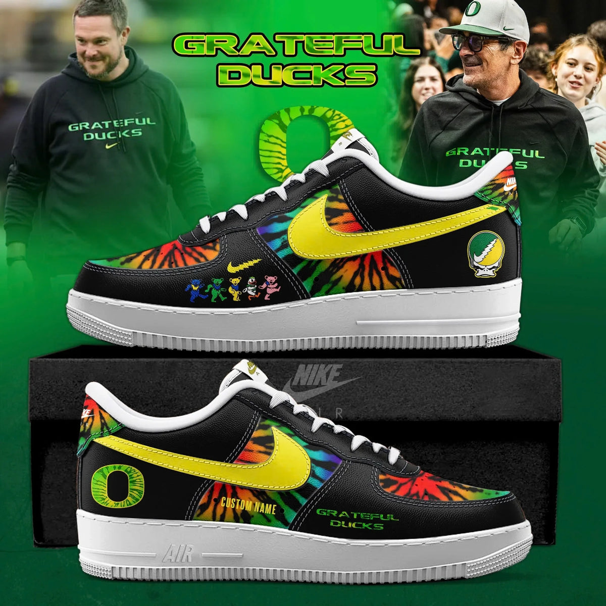 Custom Oregon Ducks x Grateful Dead Merch Grateful Ducks Sneakers Gifts idea For Fans - Foxy23shop