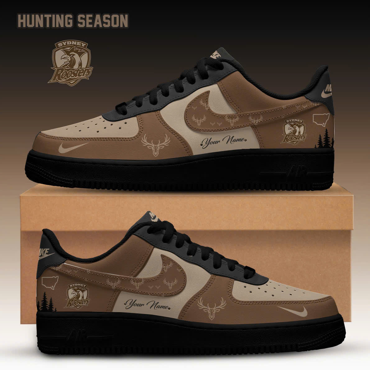 Custom Sydney Roosters NRL Hunting Edition Sneakers Sydney Roosters Merch Gifts For Fans - Foxy23shop