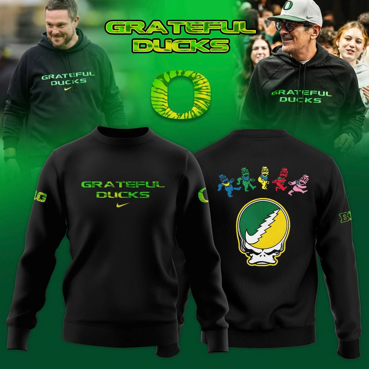 Oregon Ducks x Grateful Dead Merch Grateful Ducks Sweatshirt Rock Lover Gifts Idea - Foxy23shop