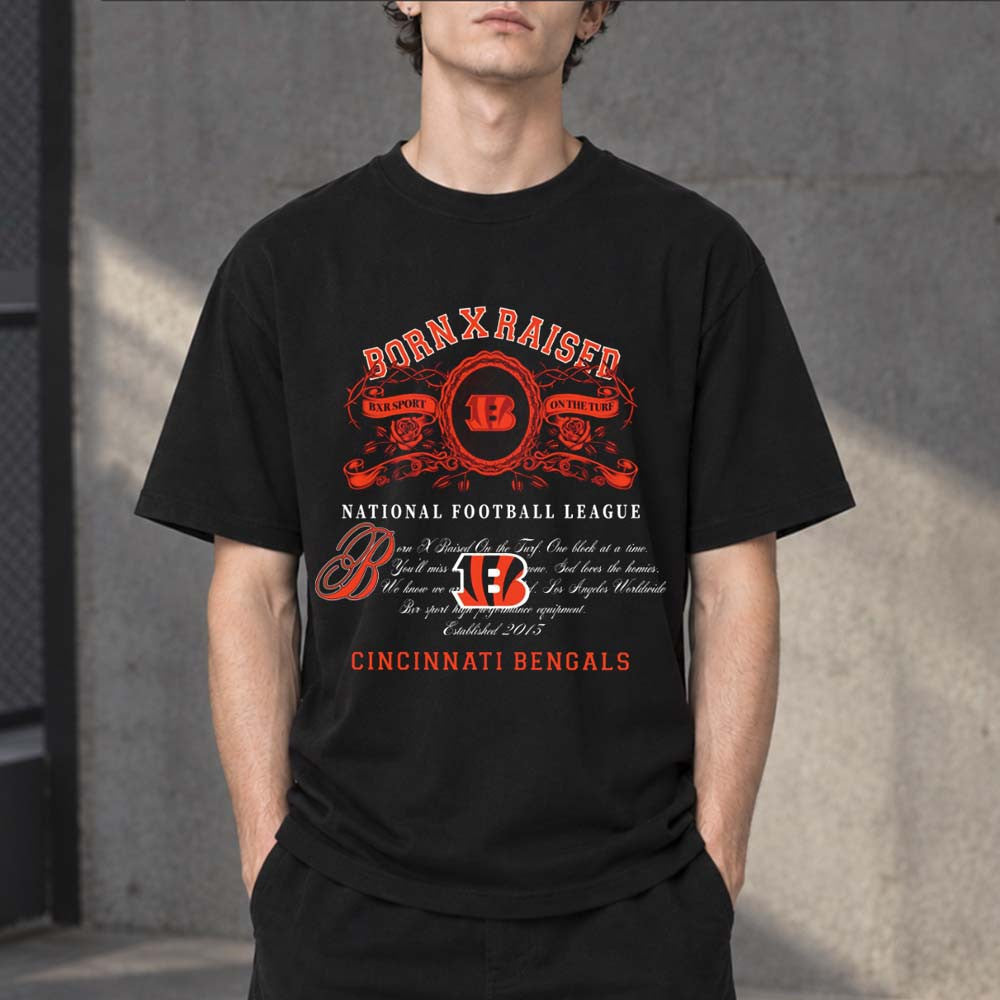 BornxRaised X National Football League Cincinnati Bengals Black T-Shirt Presents For Fans - Foxy23shop
