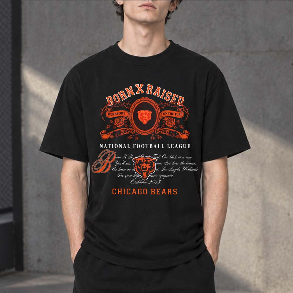 BornxRaised X National Football League Chicago Bears Black T-Shirt Best Gifts For Bears Fans - Foxy23shop