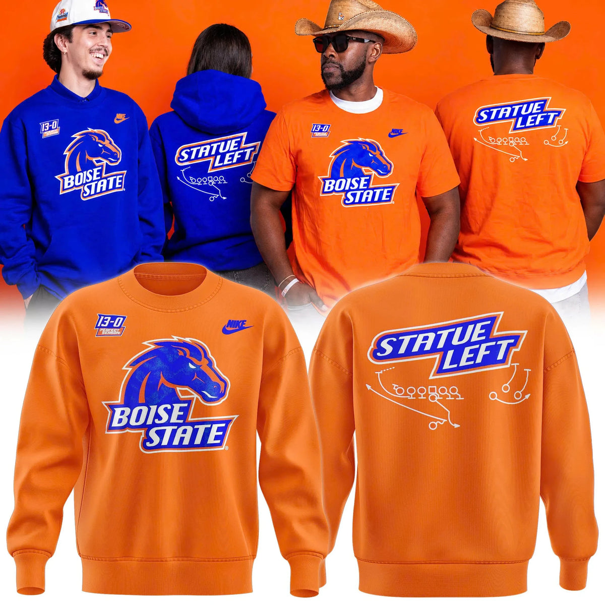 Boise State Broncos Merch Statue Left 20th Anniversary Fiesta Bowl Sweatshirt Gifts For Brother - Foxy23shop