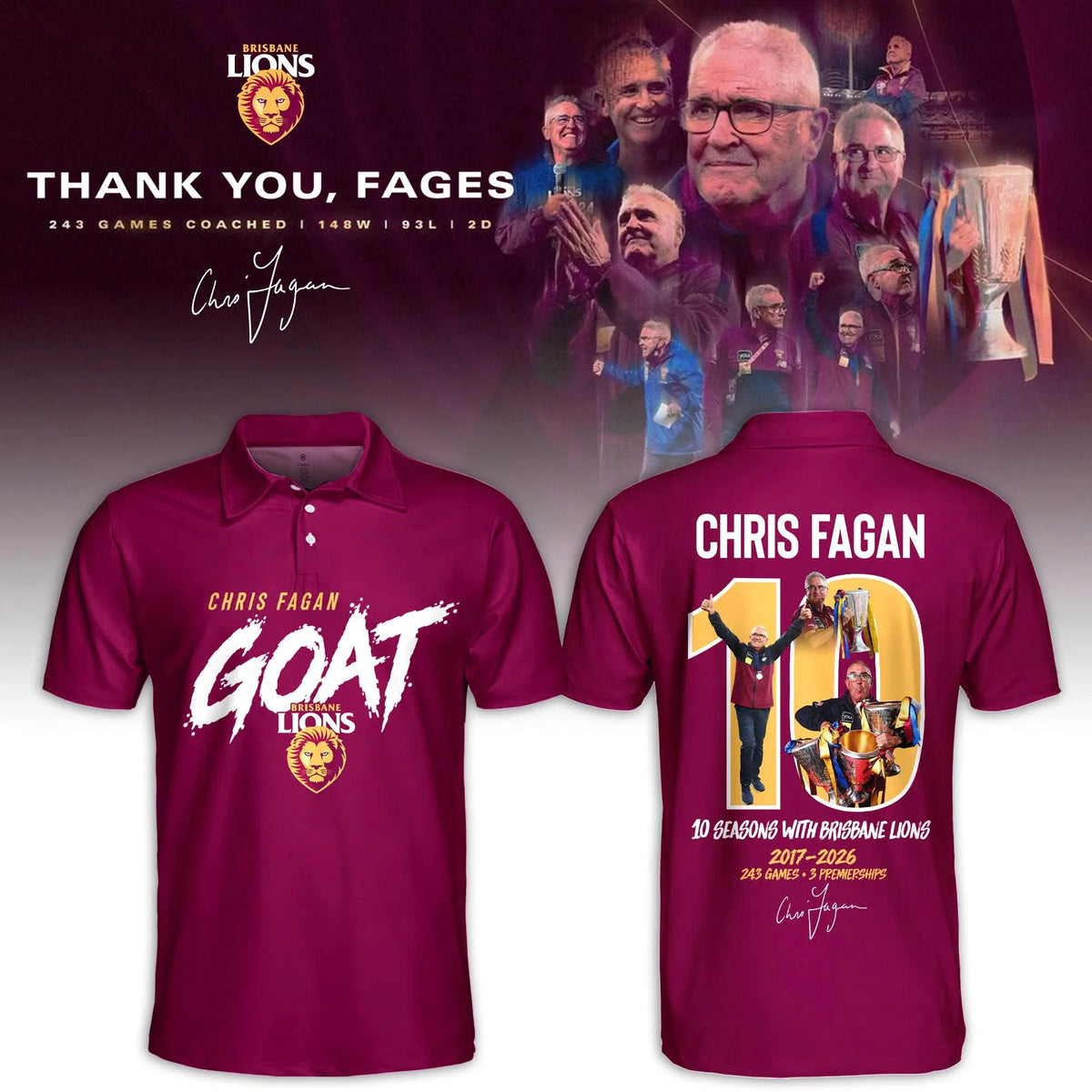 Brisbane Lions Merch Thank You Fages Signature Polo Shirt Brisbane Lions Clothing Fan Gear - Foxy23shop