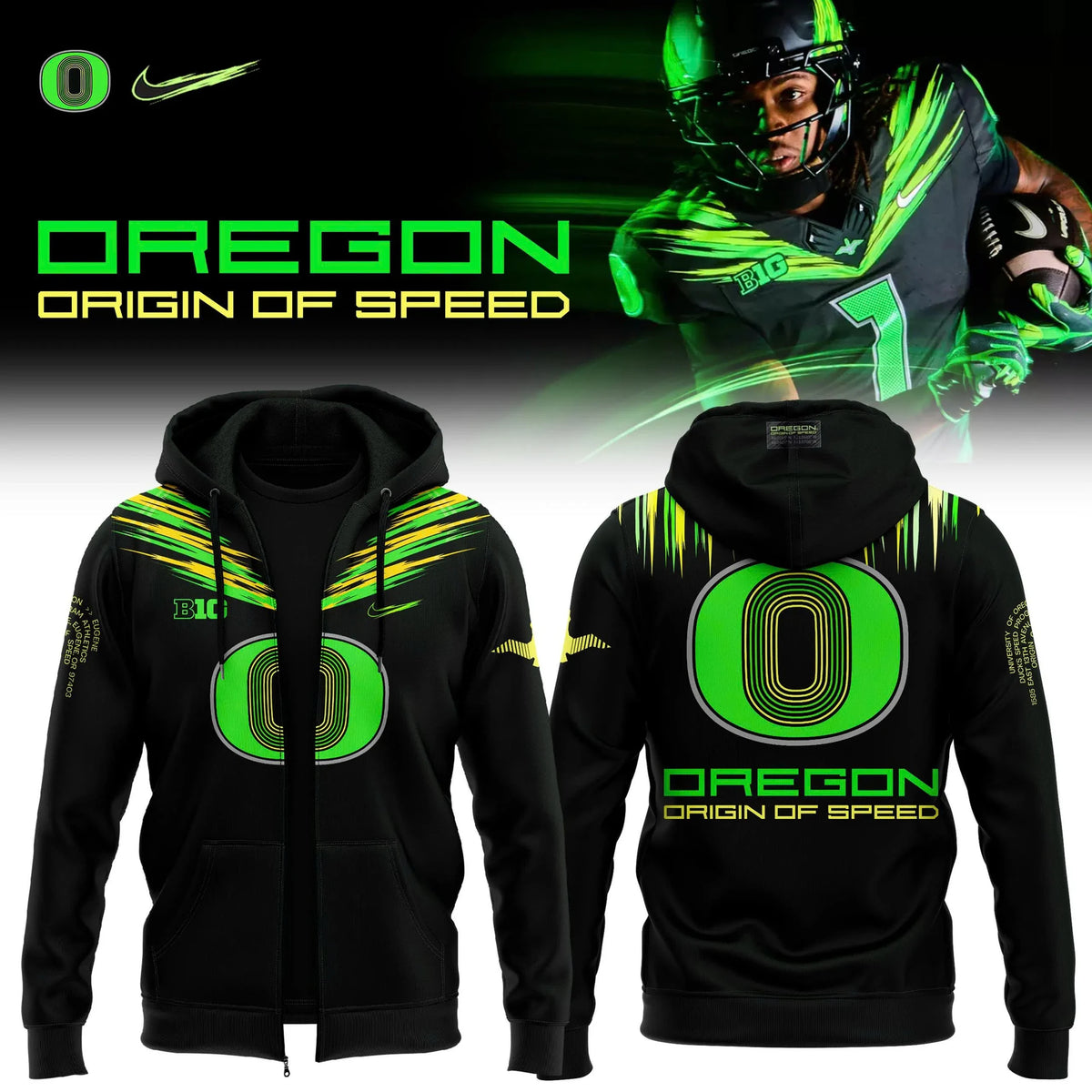 Oregon Ducks Merch Origin Of Speed Commemorative Fan Zip Hoodie Presents For Duck Nation - Foxy23shop