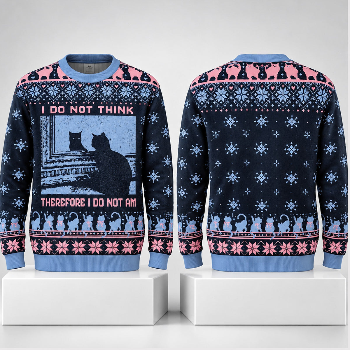 I Do Not Think Therefore I Do Not Am Cat Christmas 2026 Ugly Sweater Xmas Gifts For Cat Lovers - Foxy23shop