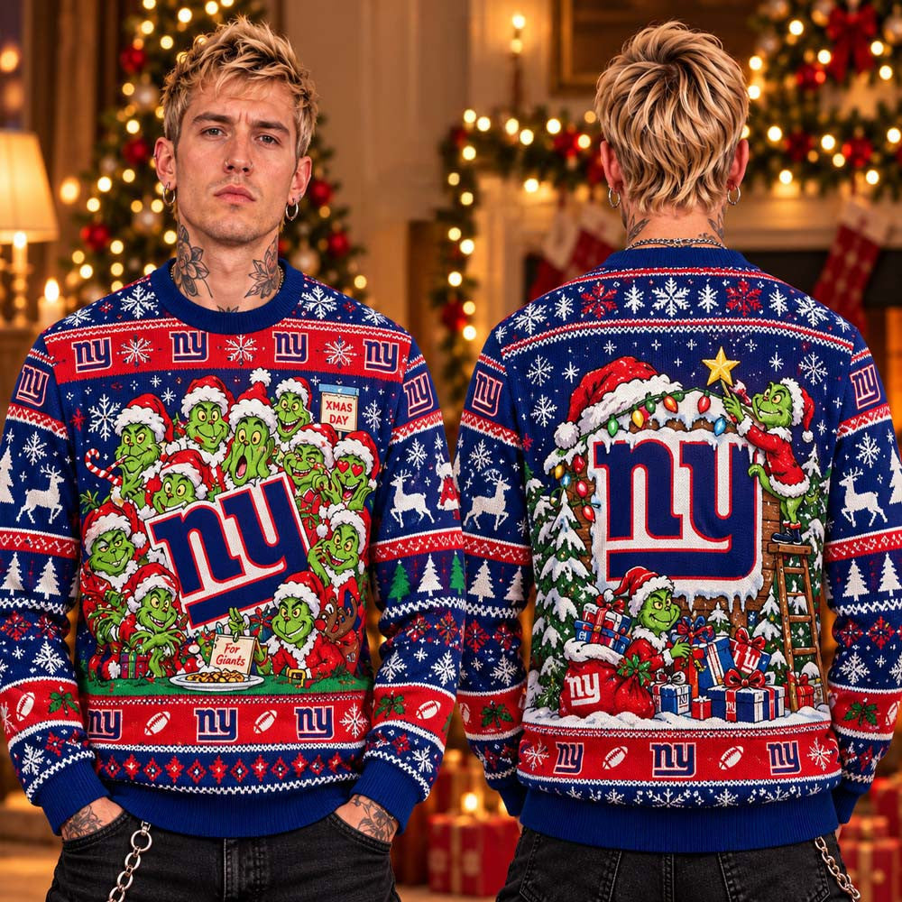 New York Giants NFL 2026 12 Grinch Xmas Day Ugly Christmas Sweater Gifts For Giants Fans - Foxy23shop