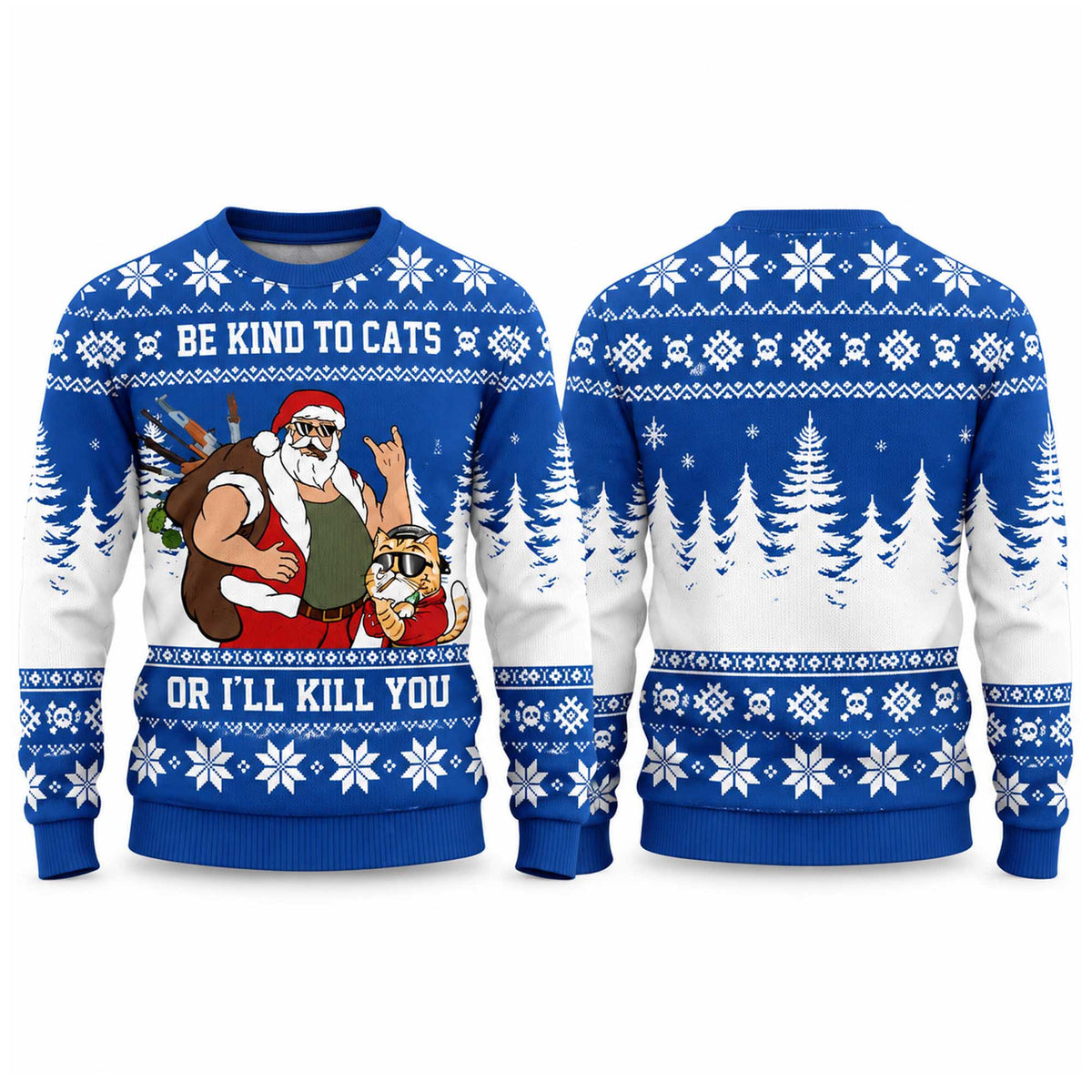 Tough Santa Cat Ugly Christmas Sweater Xmas Clothing Funny Christmas Gifts - Foxy23shop