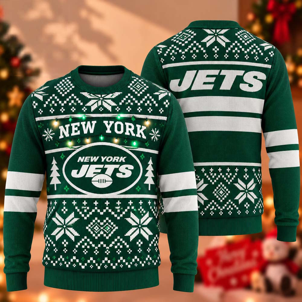 New York Jets Light Up NFL 2026 Ugly Christmas Sweater Xmas Clothing Gifts For Jets Fans - Foxy23shop