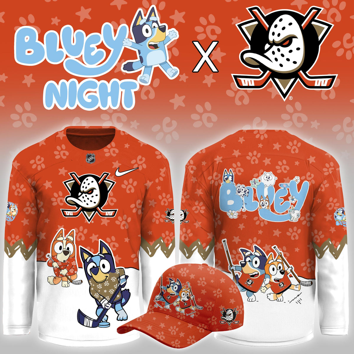 Anaheim Ducks Merch 2026 NHL Bluey Night Game Hockey Jersey Great Gifts For Ducks Fans - Foxy23shop