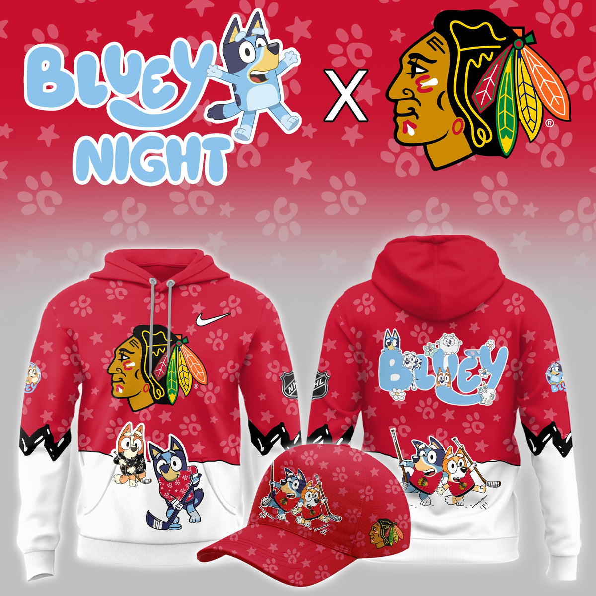 Chicago Blackhawks Merch 2026 NHL Bluey Night Hoodie Presents For Hockey Lovers - Foxy23shop