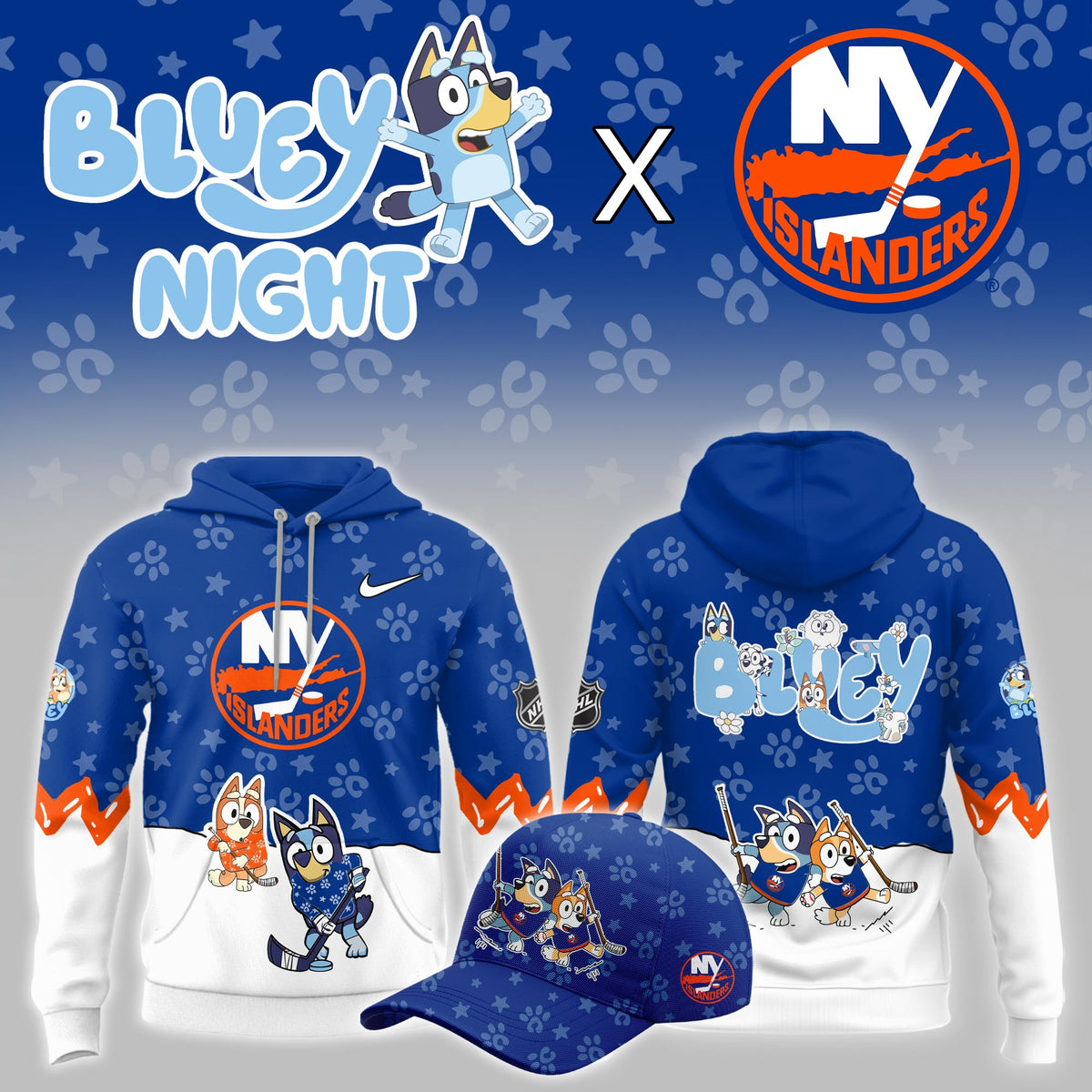 New York Islanders Merch 2026 NHL Bluey Night Game Hoodie Best Gifts For Hockey Fan - Foxy23shop