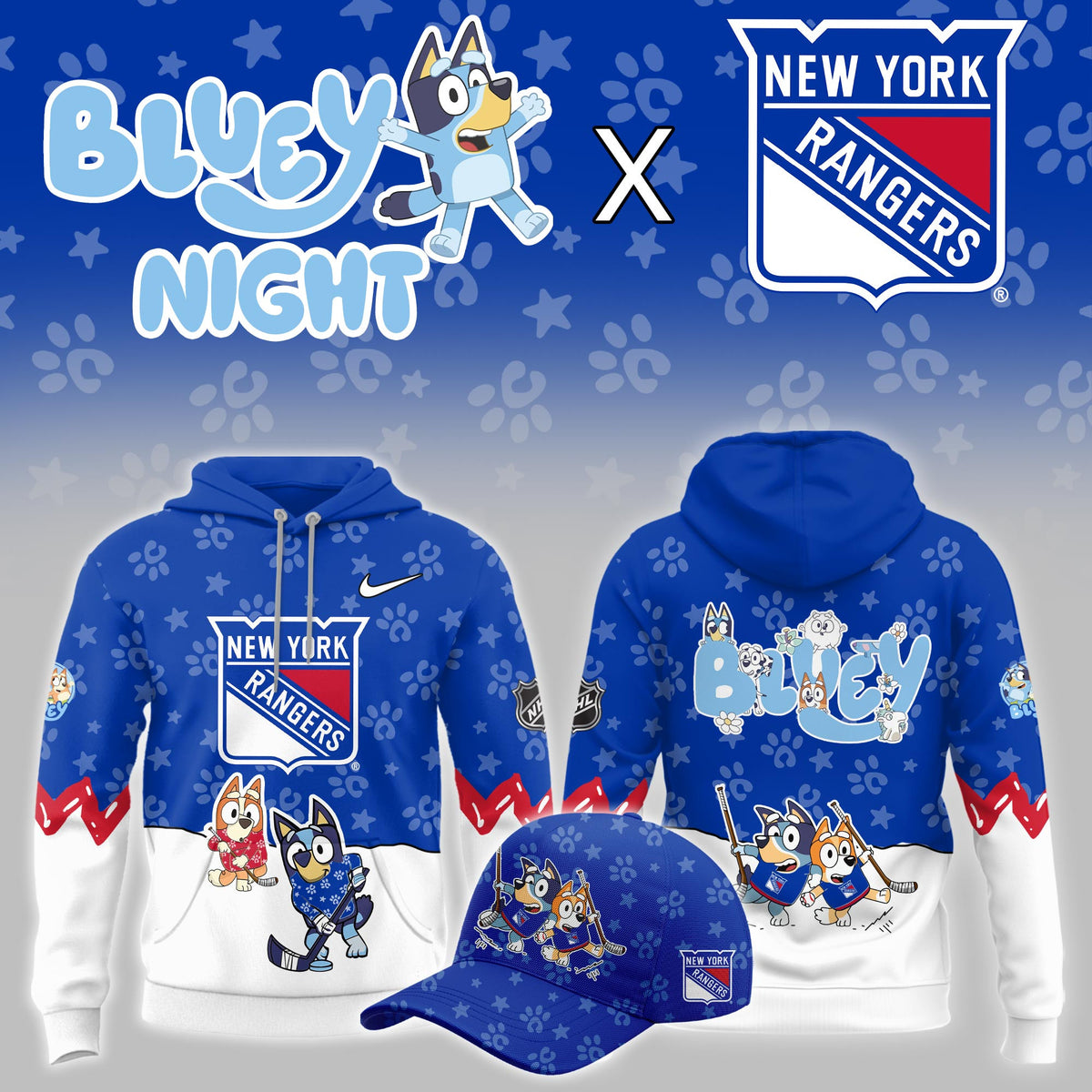 New York Rangers Merch 2026 NHL Bluey Night Hoodie Best Gifts For Rangers - Foxy23shop