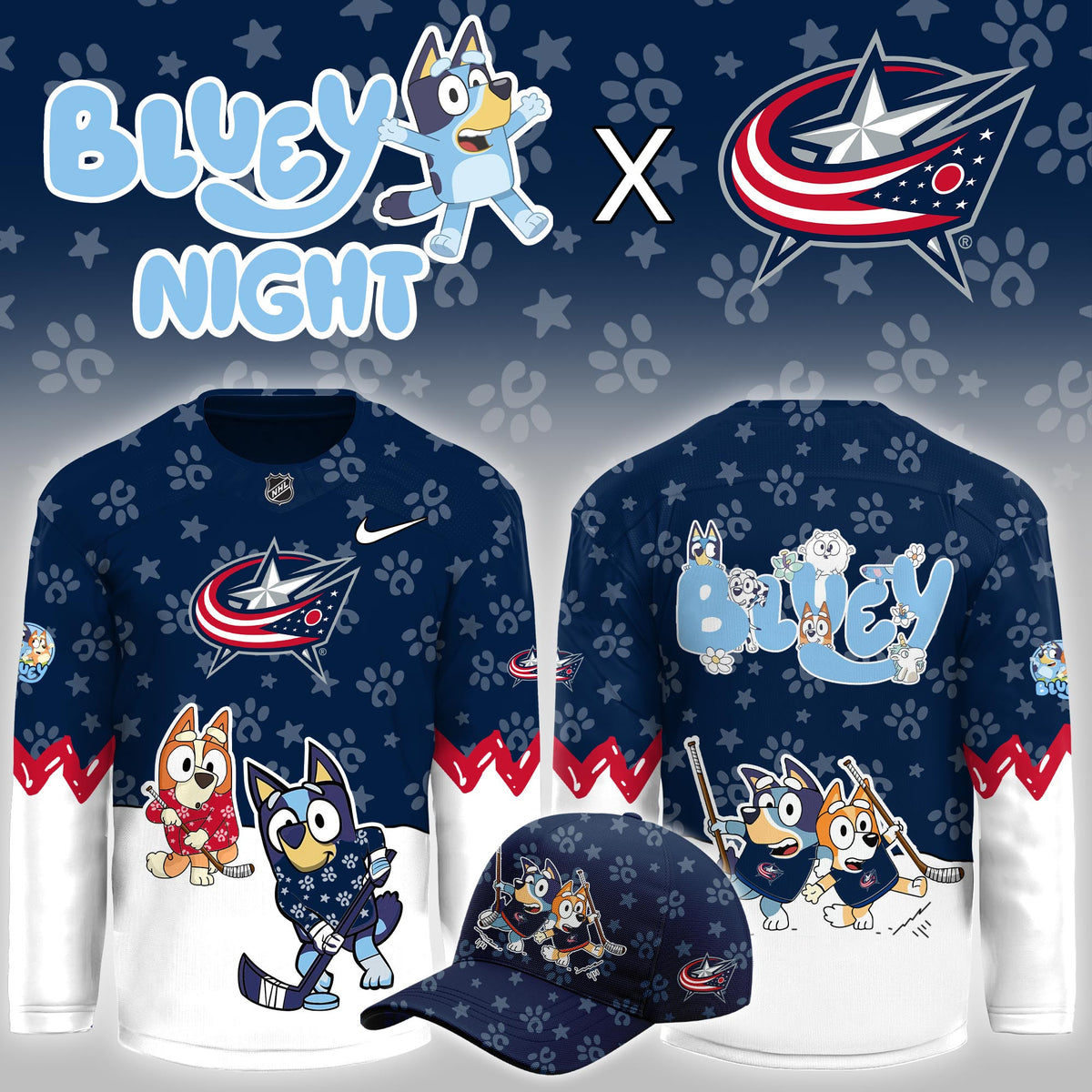 Columbus Blue Jackets Merch 2026 NHL Bluey Night Jersey Unique Gifts For Jackets Fans - Foxy23shop