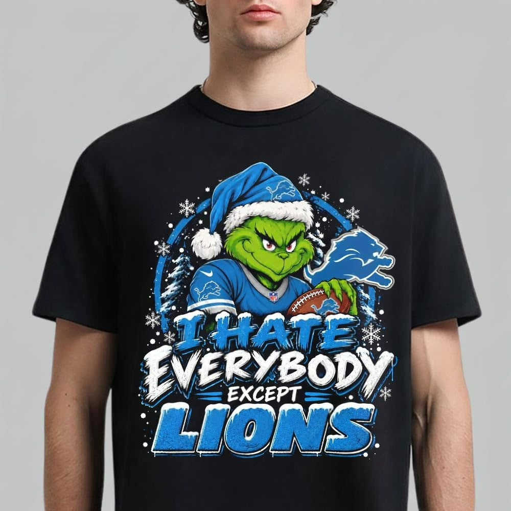 Detroit Lions Grinch I Hate Everybody Except Lions NFL Christmas Shirt One Pride Gifts - Foxy23shop